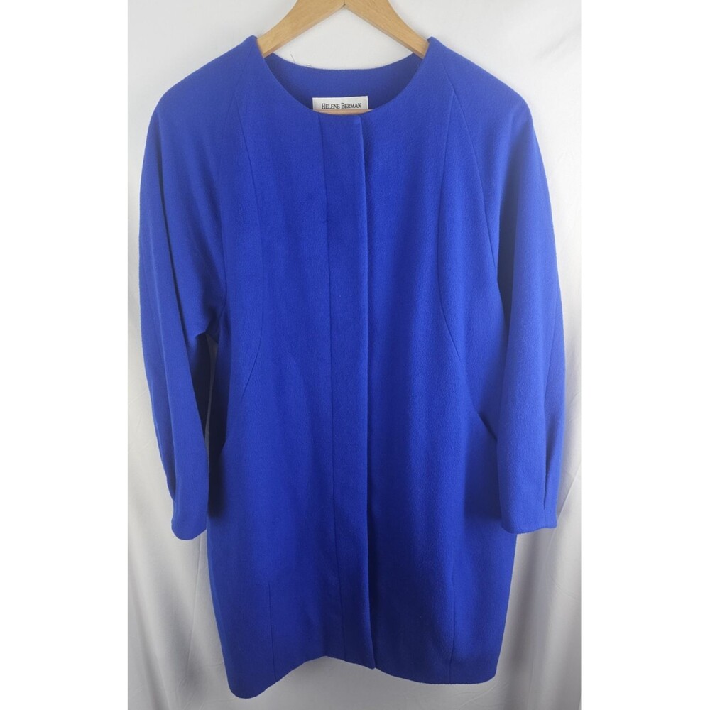 Helene Berman London Coat Jacket Size Medium Cobalt Blue Barrel Wool Cashmere